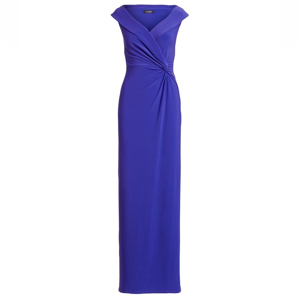 NWT Lauren Ralph Lauren Purple Jersey Off The Shoulder Column Gown Dress Size 0